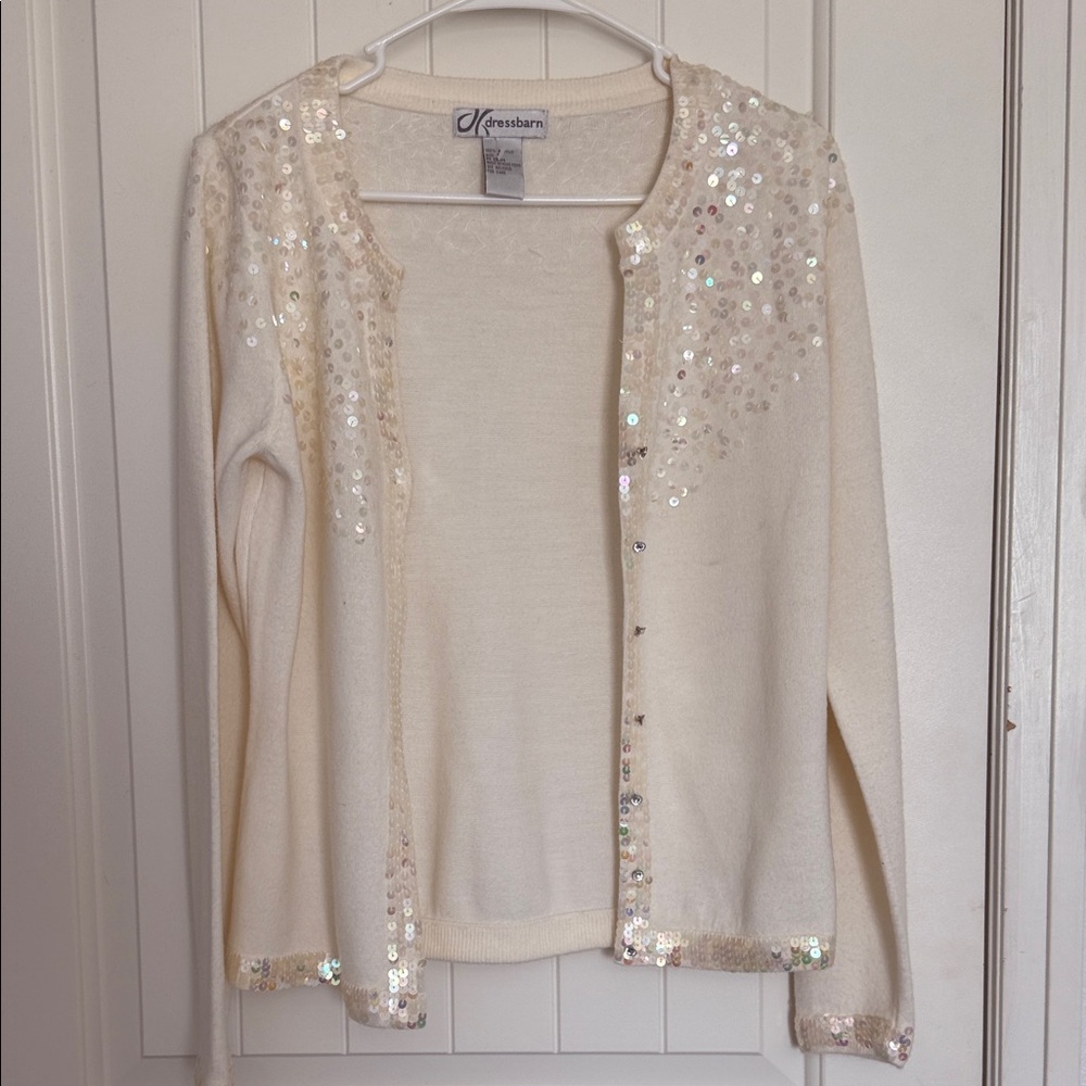 Dressbarn Ivory Sequin Cardigan perfect for the holiday! Christmas sweater